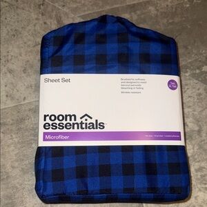Room Essentials Blue Checkered Microfiber Sheet Set - TWIN / TWIN XL